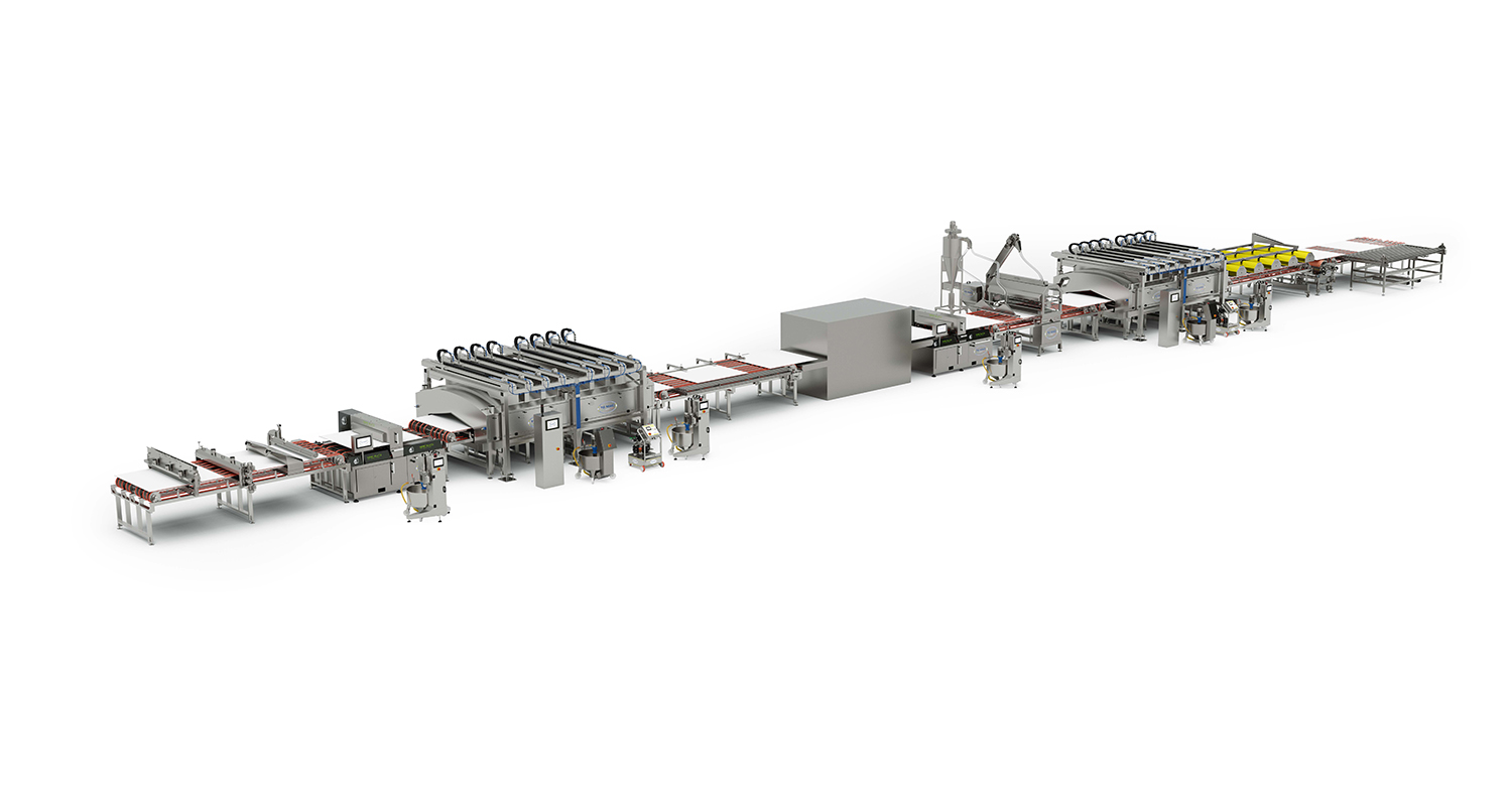 Linea completa macchine per la smaltatura di piastrelle in ceramica prodotte da TG MAC, azienda Italiana attiva da anni nel settore.