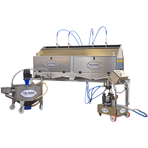 TG-MAC X-Lite Cabin 240, cabina antigoccia airless per smaltatura di piastrelle ceramiche di grande formato, con maggior recupero del prodotto