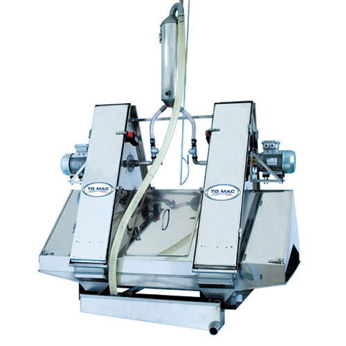 Cabina a doppio disco utilizzata per l'applicazione dello smalto su supporto ceramico, dotata di inverter "Prestige"